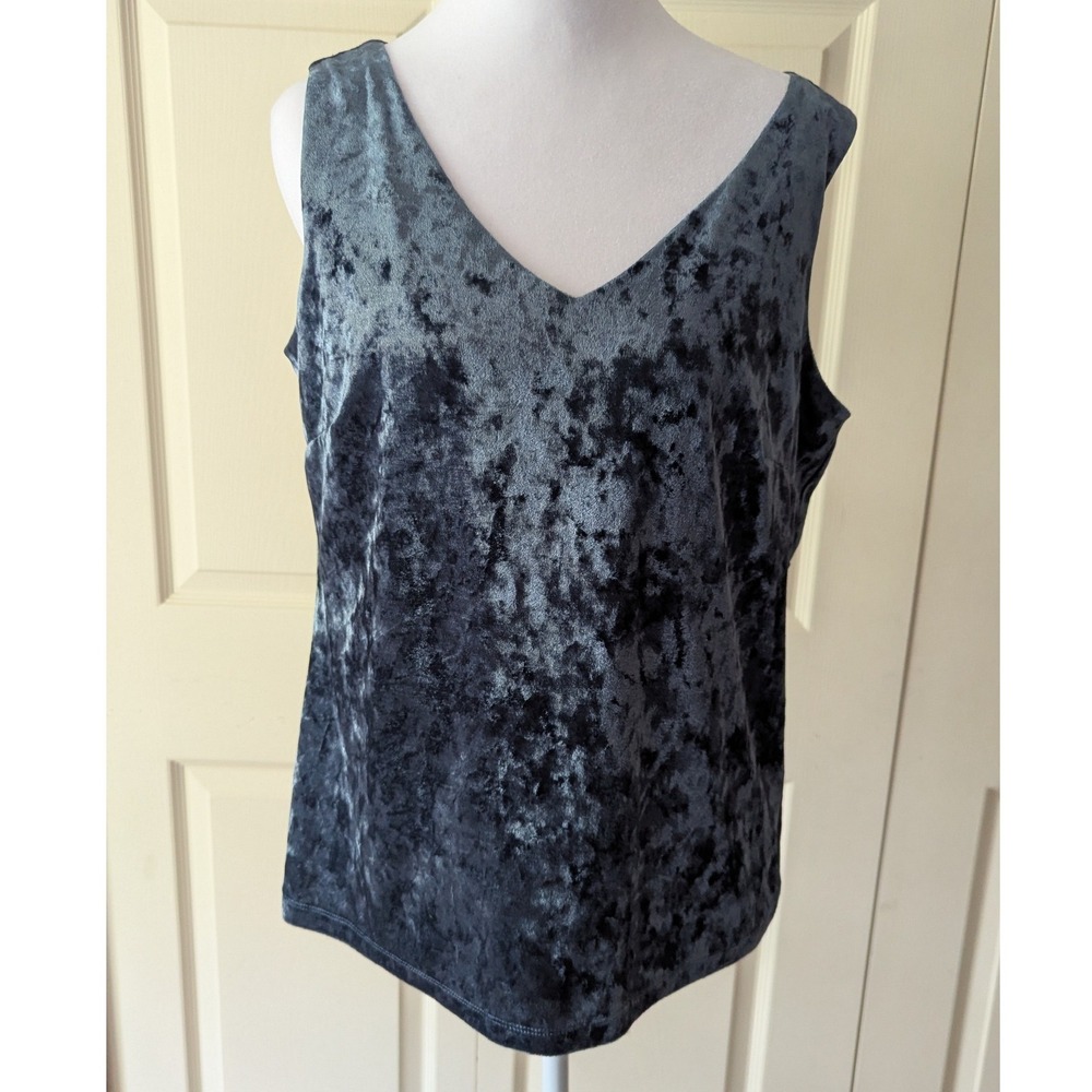 Crushed Velvet Lace Back Tank Top Women Size M Blue V-Neck Lined Whimsigoth Glam